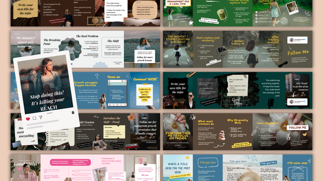 40 Seamless Instagram Carousel Templates (Canva Editable)